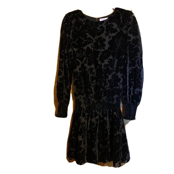 Parker Size Medium Black Carmindy Crewneck Long-Sleeve Velvet Burnout Dress - Picture 1 of 6